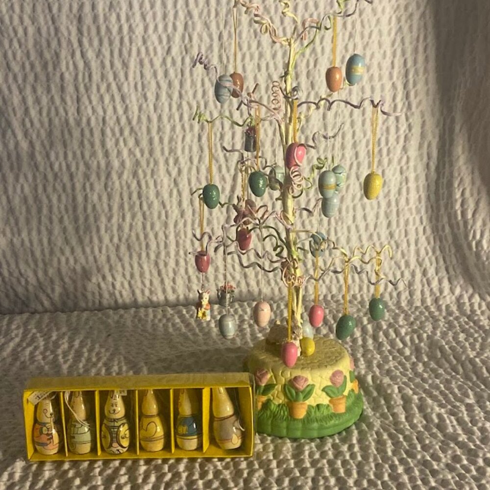 Bundle Vintage Wire Easter Tree Decoration & Full Box Set World Market Ornaments